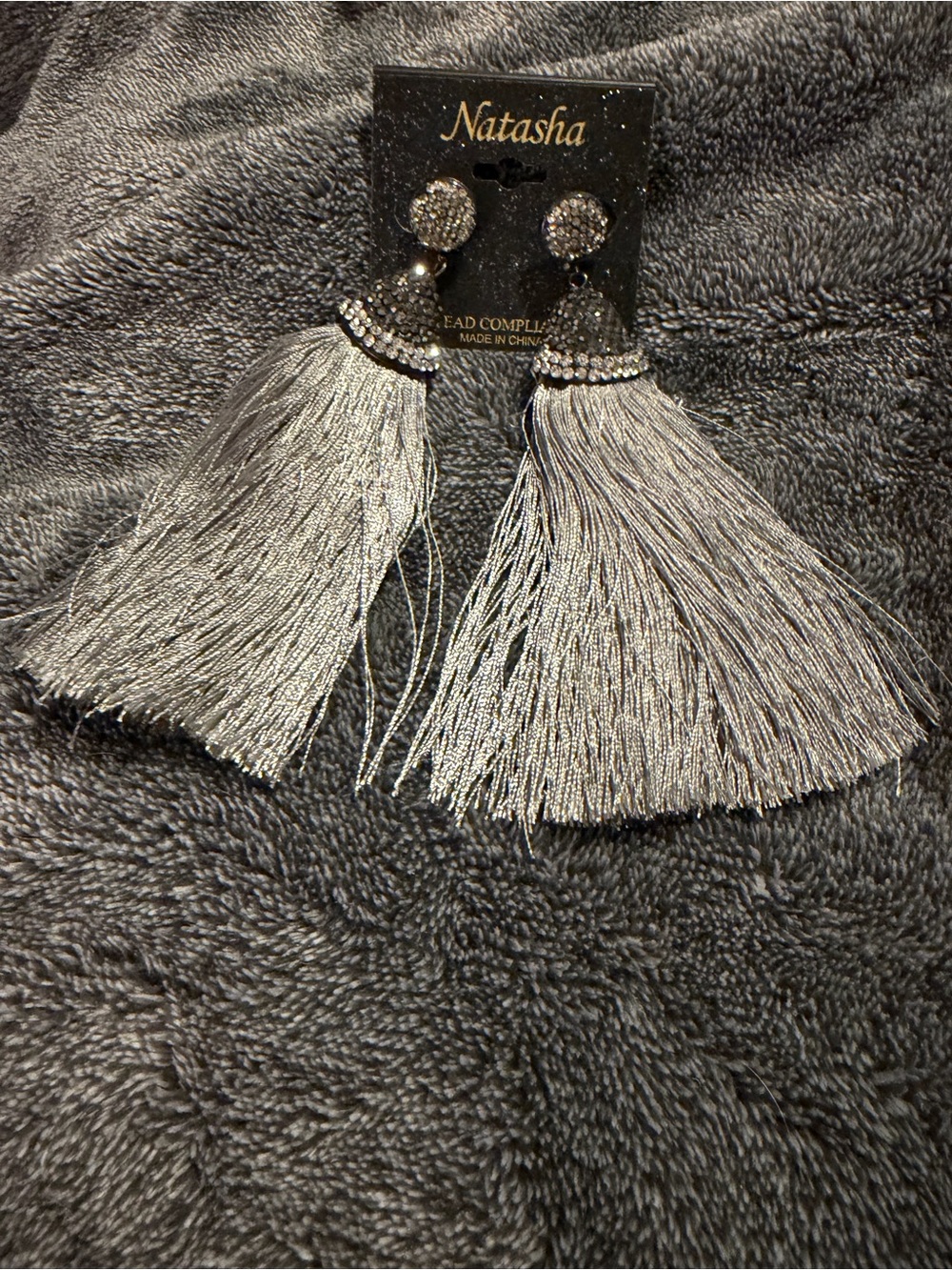 NWT-Natasha Couture Silver Tassel Statement Earrings